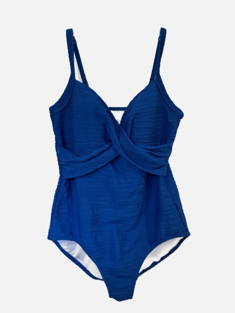 Lands' End Women’s Cross Front Textured One-Piece Swimsuit Bathing Suit Blue 18